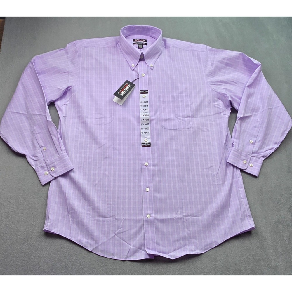 Kirkland Mens Button Down Long Sleeve Shirt‎ 17-34/35 Purple NWT NON IRON